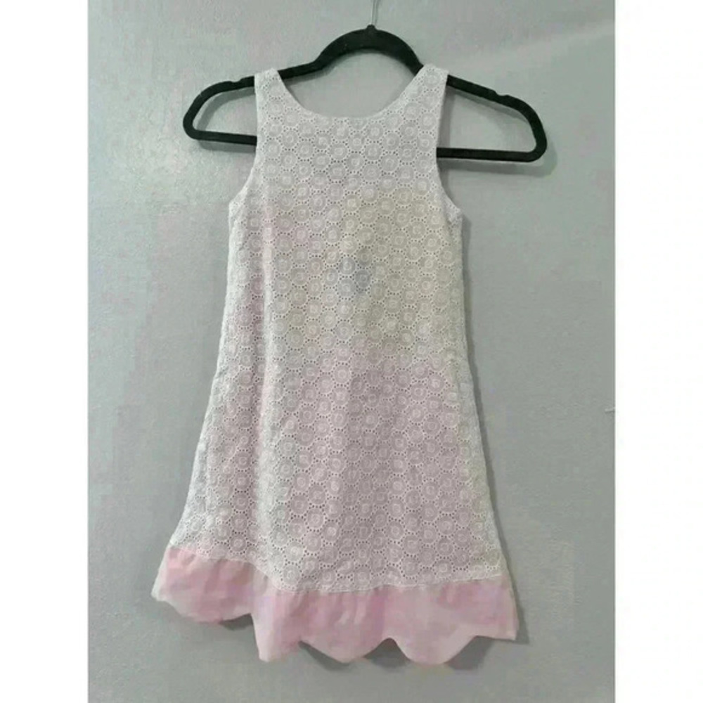 Chantilly‎ Place girls white eyelet dress with pink lining size 6